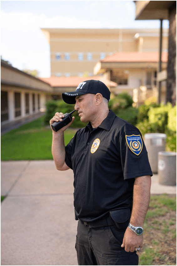 Building site security guard protecting valuable construction equipment