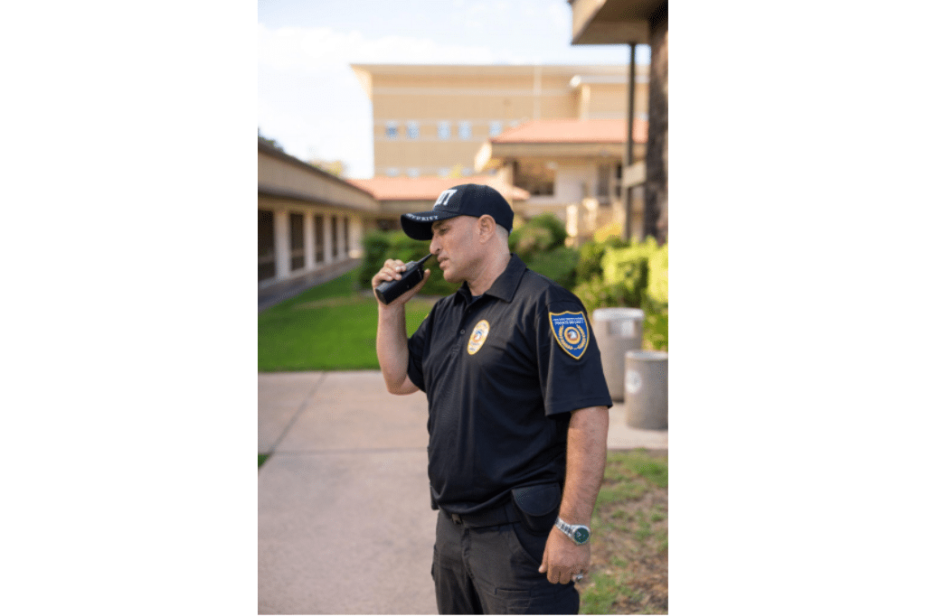 Building site security guard protecting valuable construction equipment