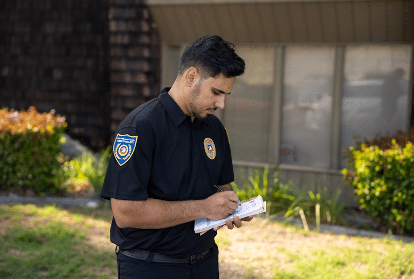 Guard writing fire watch inspection notes